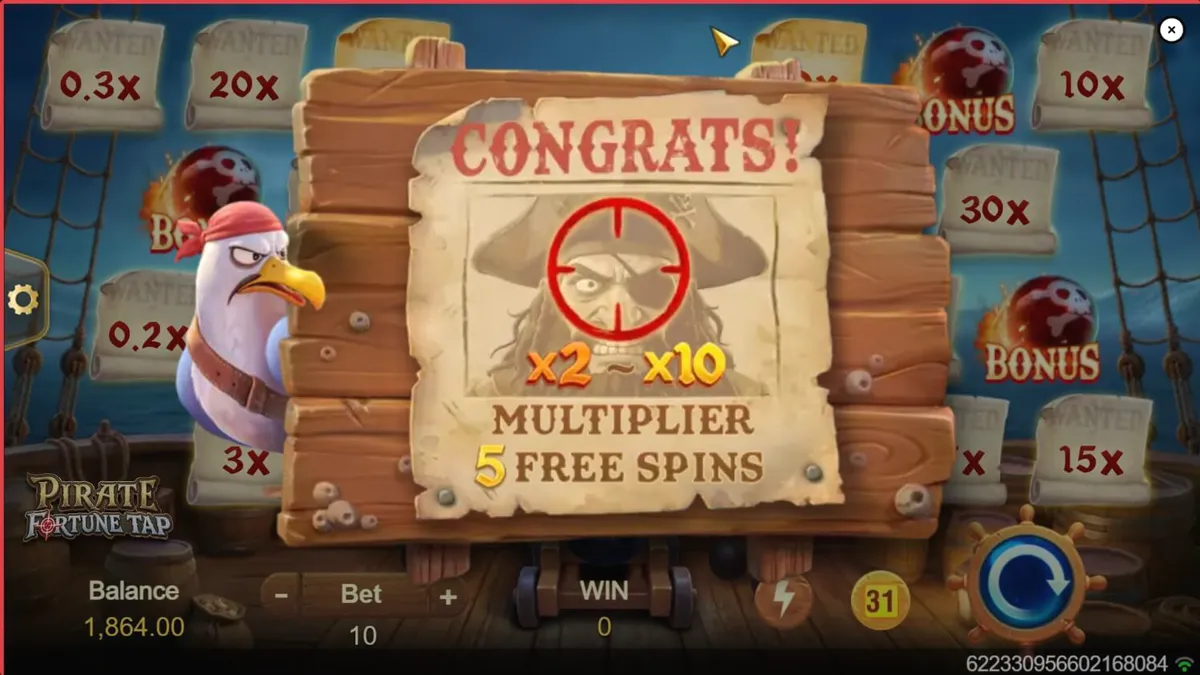 Kapal bajak laut dan meriam dalam permainan Pirate Fortune Tap