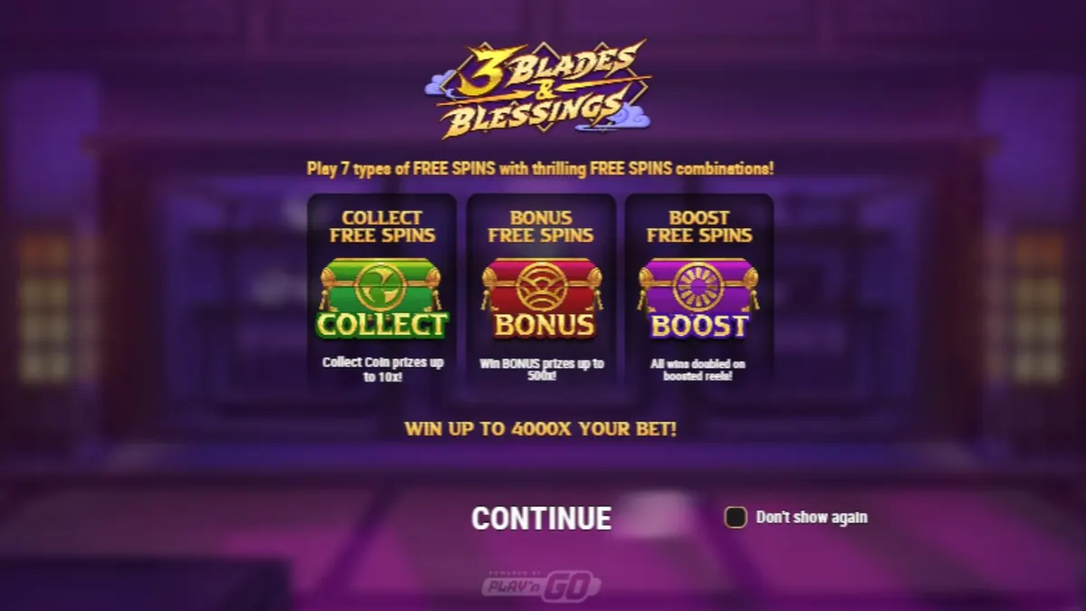 Tampilan visual slot 3 Blades & Blessings dengan tema ninja dan latar belakang pagoda.